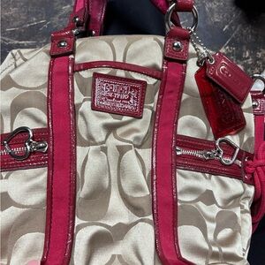 Coach Tan and Red Shoulder Bag